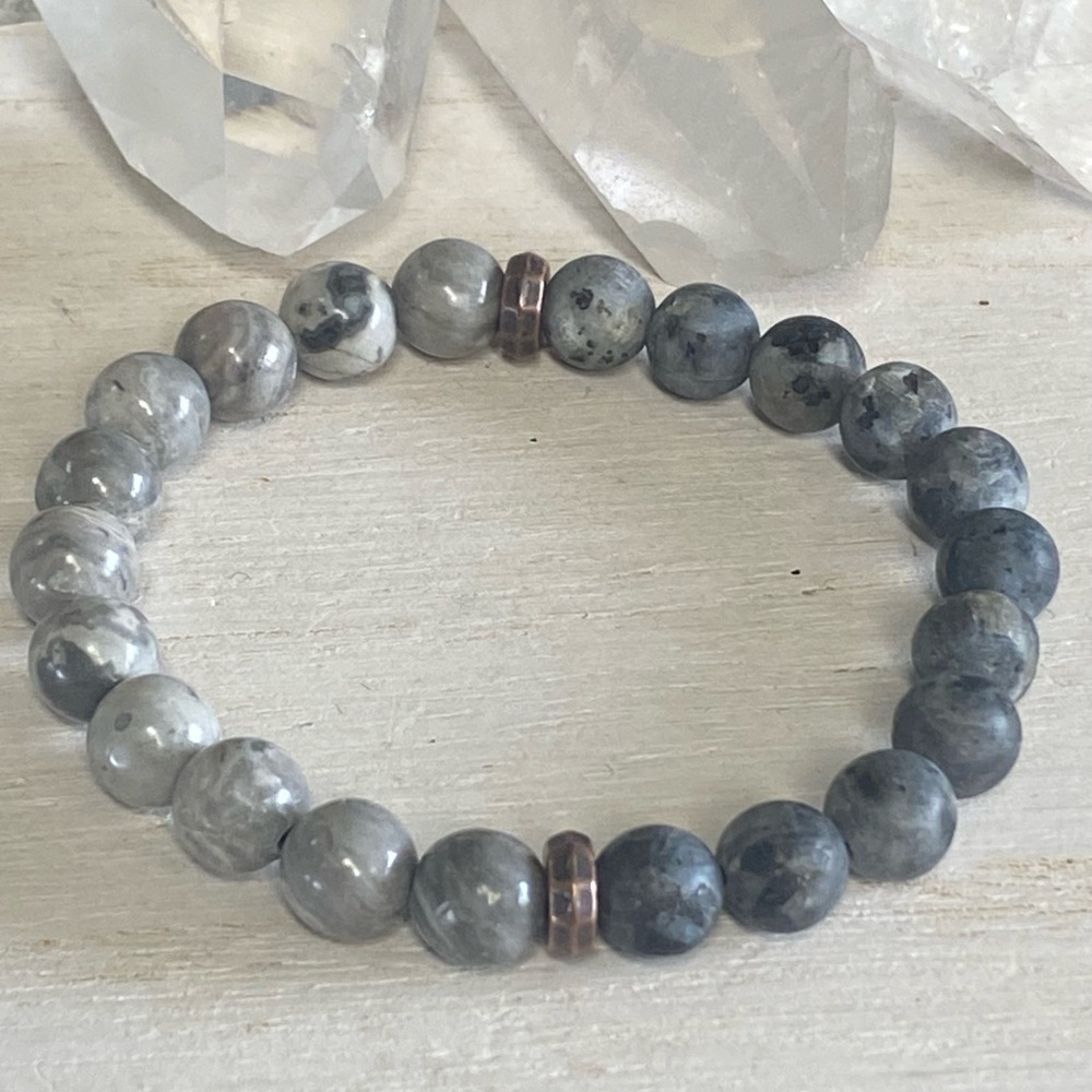 2/$40 - Matte Labradorite and Picasso Jasper Gemstone Bracelet - Unisex - 8mm - Picture 2 of 2